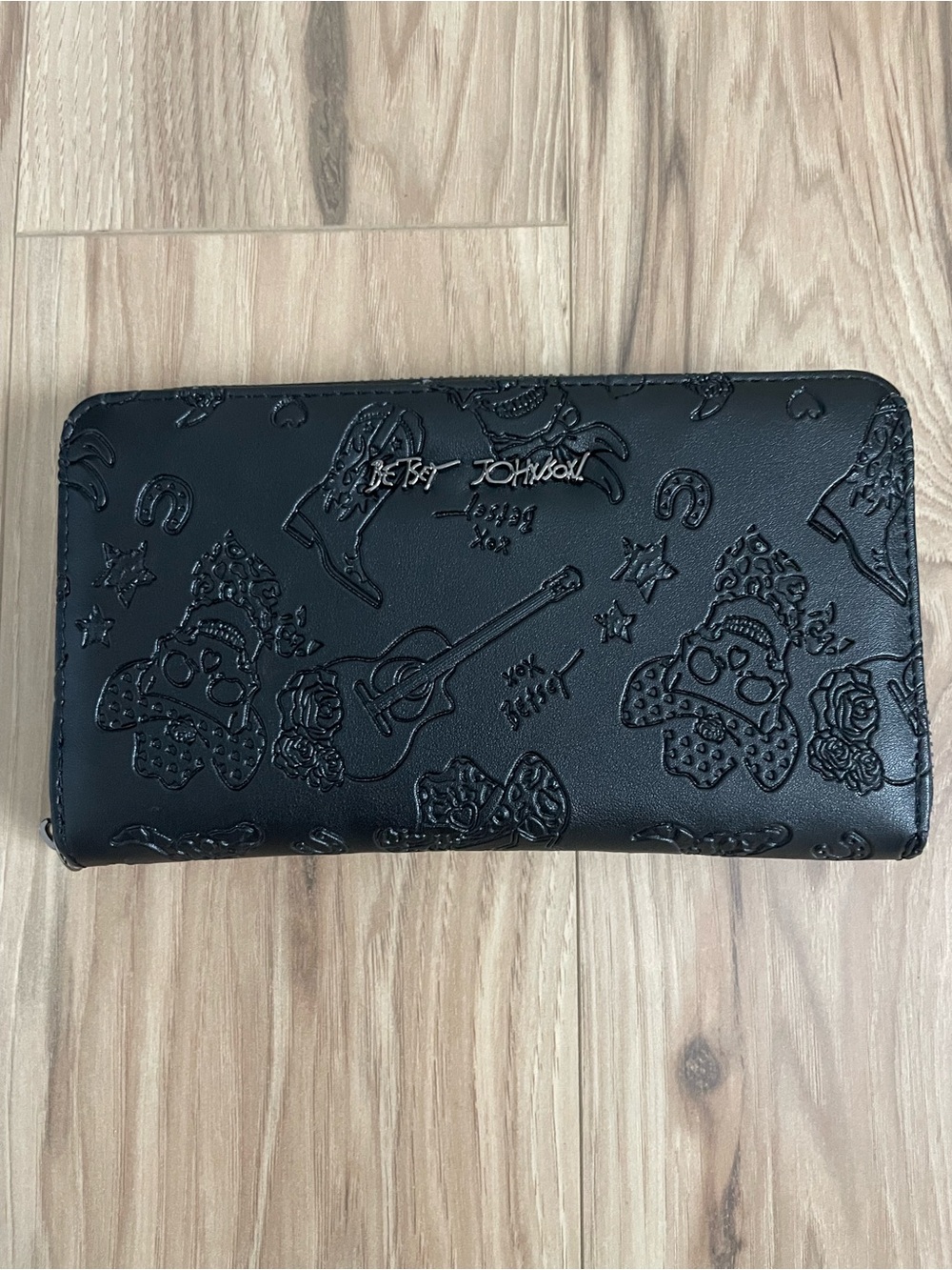 Betsey Johnson Black Embossed Zip Wallet